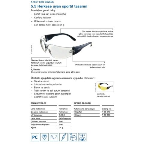 X-Pect 8310 Koruyucu Gözlük