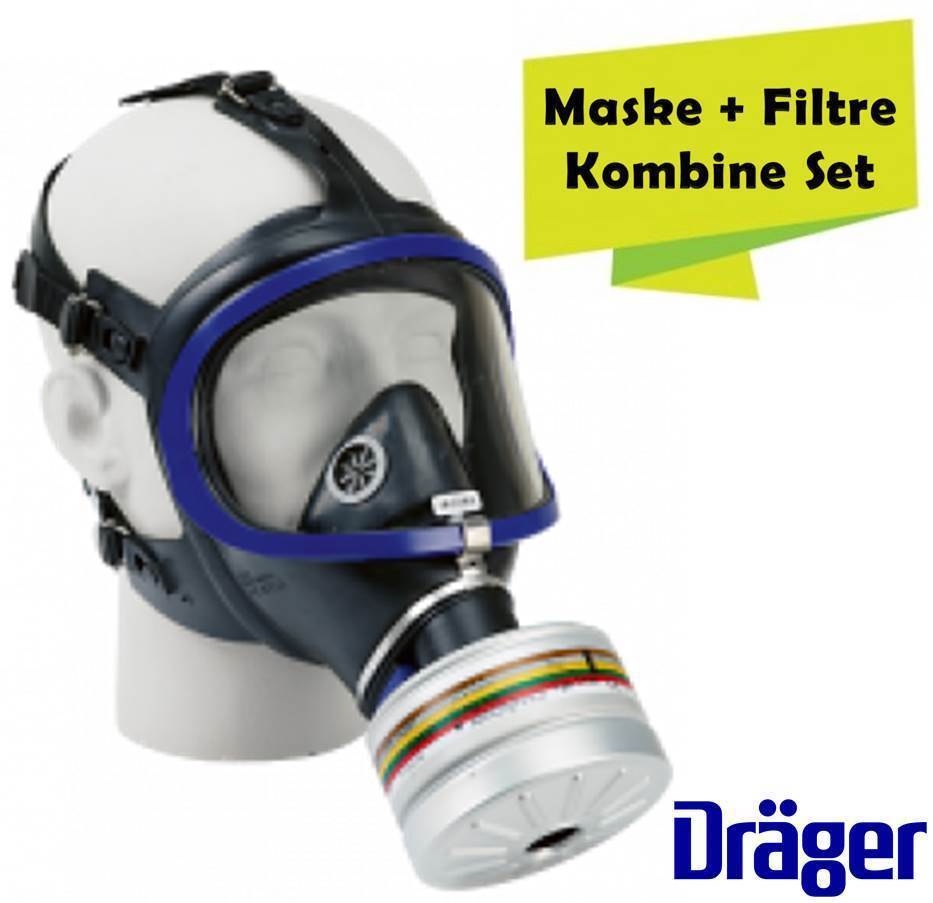 Draeger 6300 Tam Yüz Maskesi + A1B2E2K1 Hg CO NO P3 Filtre